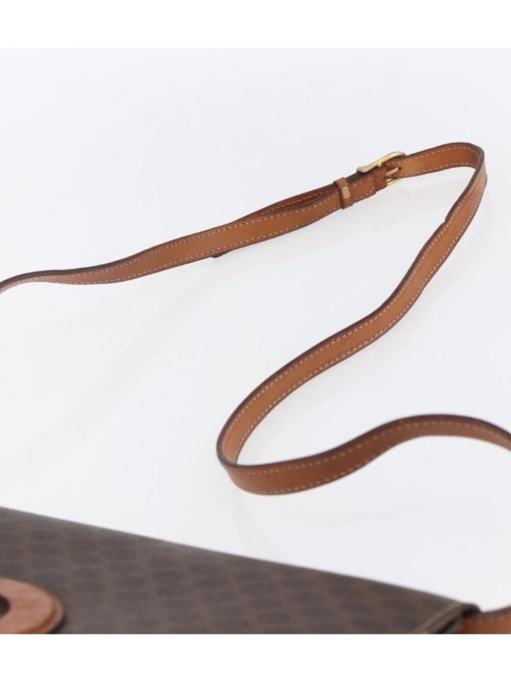CELINE Macadam Canvas Circle Shoulder Bag PVC Leather Brown Gold - Picture 6 of 16